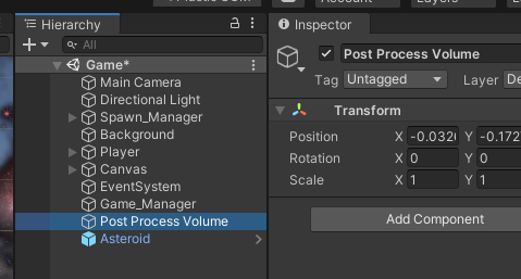 Created Empty with name “Post Process Volume”